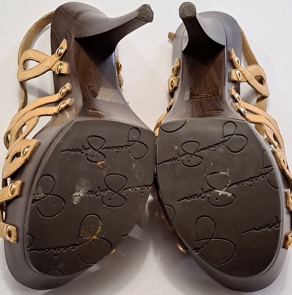 Jessica Simpson Nude Open Toe Leather Sandals Size 7 1/2 - Picture 9 of 12